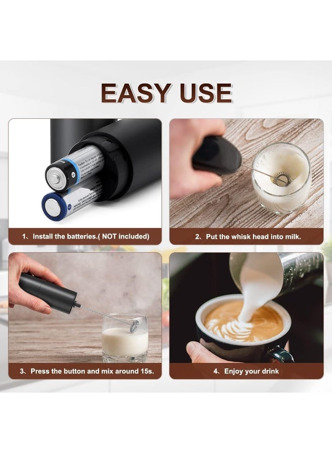 توشيونيكس خفاقة حليب مع حامل، محمولة باليد، تعمل بالبطارية، حامل من الفولاذ المقاوم للصدأ، صانعة رغوة، مضرب، خلاط مشروبات، لتحضير اللاتيه، الكابتشينو، القهوة، الفرابيه، الماتشا، الشوكولاتة الساخنة، وغيرها. أسود - Image 2